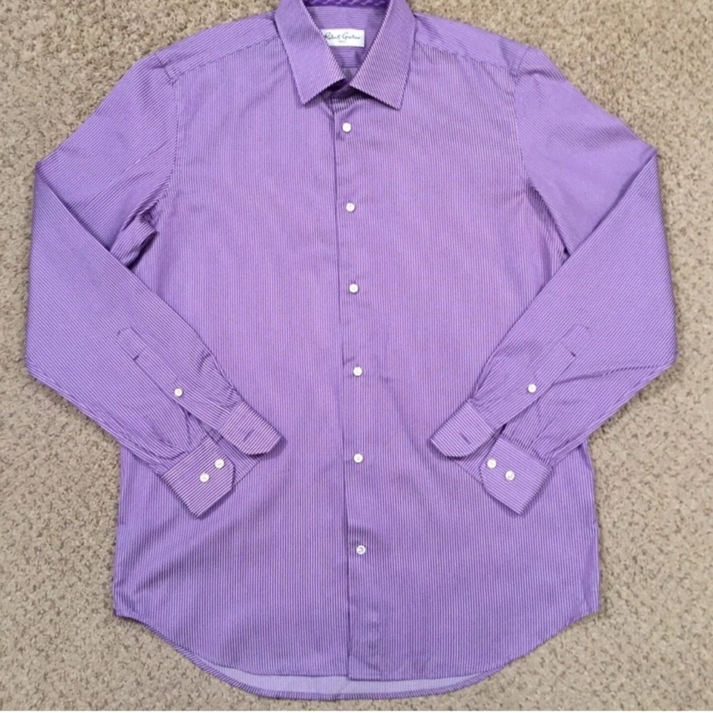Robert Graham Men's Casual Button Down Shirt - Purple and White